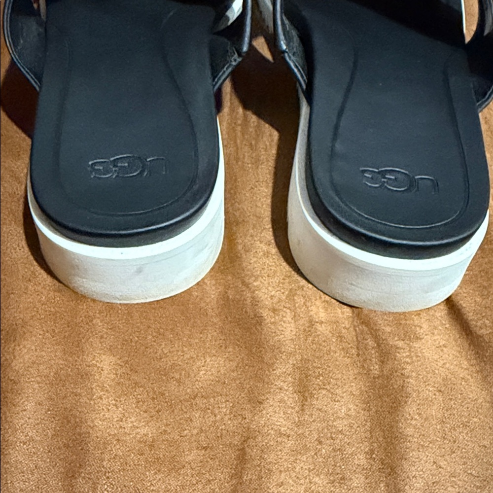 {preloved} Women’s UGG Black Leather Cross-Strap Slide Sandals - Picture 5 of 13